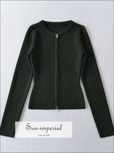 Dual Zipper Ribbed O-Neck Cardigan - Sun Imperial (photo 7)