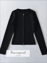 Dual Zipper Ribbed O-Neck Cardigan - Sun Imperial (photo 9)