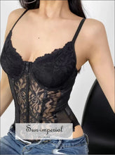 Elegant Lace Mesh Corset Bodysuit – Spaghetti Strap Slim Fit Women’s Top Fashion Women, Figure Flattering, Bodysuit, Layering Top,