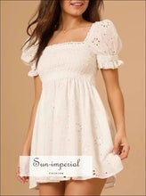 Eyelet Puff Sleeve Smocked Mini Dress Sun-Imperial United States