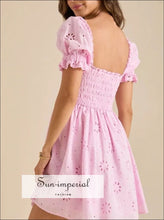 Eyelet Puff Sleeve Smocked Mini Dress Sun-Imperial United States