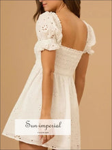 Eyelet Puff Sleeve Smocked Mini Dress Sun-Imperial United States