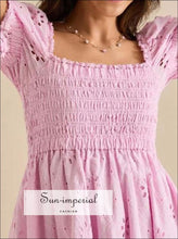 Eyelet Puff Sleeve Smocked Mini Dress Sun-Imperial United States