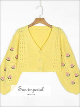 Floral Embroidery Buttoned Cardigan - Sun Imperial (photo 1)