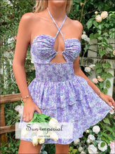 Floral Halter Cutout Ruffled Mini Dress Sun-Imperial United States