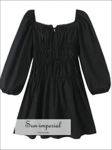 French-style Bow Square Neck Puff Sleeve Mini Dress a line mini dress, bow cotton blend feminine french style dress Sun-Imperial United