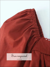 French-style Bow Square Neck Puff Sleeve Mini Dress a line mini dress, bow cotton blend feminine french style dress Sun-Imperial United