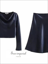 French-style Satin Long Sleeve Top and A-line Skirt Two-piece Set a line skirt set, boutique two piece, coordinated outfit women, elegant