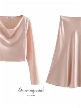 French-style Satin Long Sleeve Top and A-line Skirt Two-piece Set a line skirt set, boutique two piece, coordinated outfit women, elegant