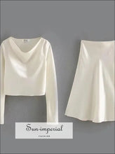 French-style Satin Long Sleeve Top and A-line Skirt Two-piece Set a line skirt set, boutique two piece, coordinated outfit women, elegant