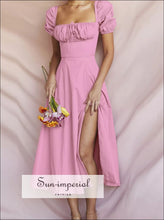 Full Size Slit Short Sleeve Midi Dress Plus Sun-Imperial United States