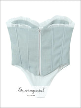 Gray and White Corset-style Strapless Crop Top bodycon top, boutique crop contrast panel corset fitted top Sun-Imperial United States