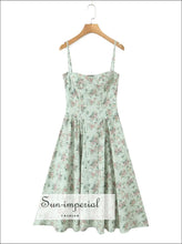 Green Floral Corset-style Sling Midi Dress corset style dress, cotton blend everyday midi feminine green floral dress Sun-Imperial United
