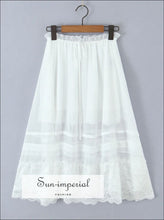 Hite Lace Semi-sheer Bow Laced A-line Midi Skirt – Holiday & Boho Style a-line skirt, boho elastic waist holiday lace skirt Sun-Imperial