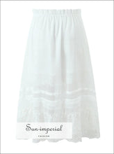 Hite Lace Semi-sheer Bow Laced A-line Midi Skirt – Holiday & Boho Style a-line skirt, boho elastic waist holiday lace skirt Sun-Imperial