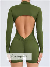 Hollowed-out Back Half-zipper Yoga Onesie – Women’s Backless One-piece Fitness Suit backless yoga onesie, fitness bodysuit women, gym
