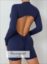Hollowed-out Back Half-zipper Yoga Onesie – Women’s Backless One-piece Fitness Suit backless yoga onesie, fitness bodysuit women, gym
