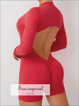 Hollowed-out Back Half-zipper Yoga Onesie – Women’s Backless One-piece Fitness Suit backless yoga onesie, fitness bodysuit women, gym