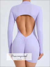 Hollowed-out Back Half-zipper Yoga Onesie – Women’s Backless One-piece Fitness Suit backless yoga onesie, fitness bodysuit women, gym