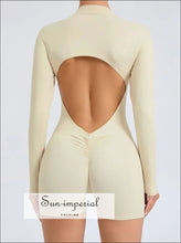 Hollowed-out Back Half-zipper Yoga Onesie – Women’s Backless One-piece Fitness Suit backless yoga onesie, fitness bodysuit women, gym