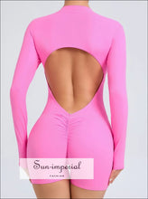 Hollowed-out Back Half-zipper Yoga Onesie – Women’s Backless One-piece Fitness Suit backless yoga onesie, fitness bodysuit women, gym