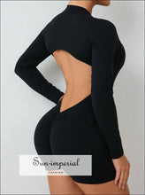 Hollowed-out Back Half-zipper Yoga Onesie – Women’s Backless One-piece Fitness Suit backless yoga onesie, fitness bodysuit women, gym