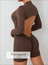 Hollowed-out Back Half-zipper Yoga Onesie – Women’s Backless One-piece Fitness Suit backless yoga onesie, fitness bodysuit women, gym