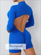 Hollowed-out Back Half-zipper Yoga Onesie – Women’s Backless One-piece Fitness Suit backless yoga onesie, fitness bodysuit women, gym