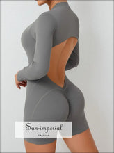 Hollowed-out Back Half-zipper Yoga Onesie – Women’s Backless One-piece Fitness Suit backless yoga onesie, fitness bodysuit women, gym