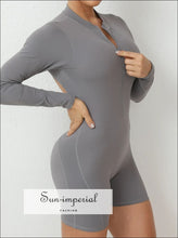 Hollowed-out Back Half-zipper Yoga Onesie – Women’s Backless One-piece Fitness Suit backless yoga onesie, fitness bodysuit women, gym