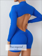 Hollowed-out Back Half-zipper Yoga Onesie – Women’s Backless One-piece Fitness Suit backless yoga onesie, fitness bodysuit women, gym