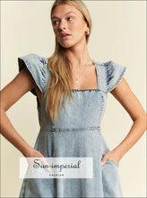 Full Size Ruffled Denim Midi Dress Plus Size, Ship from USA Sun-Imperial United States