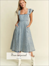 Full Size Ruffled Denim Midi Dress Plus Size, Ship from USA Sun-Imperial United States
