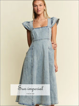 Full Size Ruffled Denim Midi Dress Plus Size, Ship from USA Sun-Imperial United States
