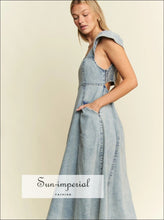 Full Size Ruffled Denim Midi Dress Plus Size, Ship from USA Sun-Imperial United States