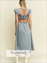 Full Size Ruffled Denim Midi Dress Plus Size, Ship from USA Sun-Imperial United States