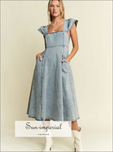 Full Size Ruffled Denim Midi Dress Plus Size, Ship from USA Sun-Imperial United States