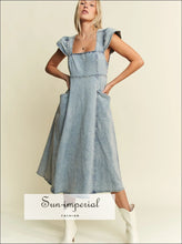 Full Size Ruffled Denim Midi Dress Plus Size, Ship from USA Sun-Imperial United States