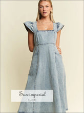 Full Size Ruffled Denim Midi Dress Plus Size, Ship from USA Sun-Imperial United States