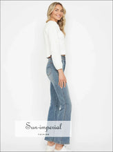 Blue Bootcut Jeans with Embroidered Back Pockets - Plus Sizes Available Denim, Jeans, Boutique Comfortable curve friendly jeans