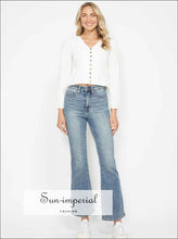 Blue Bootcut Jeans with Embroidered Back Pockets - Plus Sizes Available Denim, Jeans, Boutique Comfortable curve friendly jeans