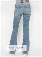 Blue Bootcut Jeans with Embroidered Back Pockets - Plus Sizes Available Denim, Jeans, Boutique Comfortable curve friendly jeans