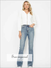 Blue Bootcut Jeans with Embroidered Back Pockets - Plus Sizes Available Denim, Jeans, Boutique Comfortable curve friendly jeans