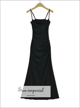 Knitted Cotton Sling Mermaid Maxi Dress with Ruched Waist bodycon maxi dress, boutique women cotton mermaid everyday fishtail dress