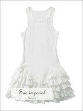 Layered Ruffle Hem O-neck Mini Tank Dress with Bow Detail bow detail dress, feminine mini layered hem low waist tank dress Sun-Imperial