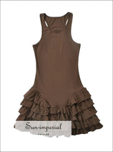 Layered Ruffle Hem O-neck Mini Tank Dress with Bow Detail bow detail dress, feminine mini layered hem low waist tank dress Sun-Imperial