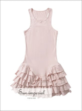 Layered Ruffle Hem O-neck Mini Tank Dress with Bow Detail bow detail dress, feminine mini layered hem low waist tank dress Sun-Imperial