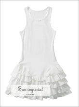 Layered Ruffle Hem O-neck Mini Tank Dress with Bow Detail bow detail dress, feminine mini layered hem low waist tank dress Sun-Imperial