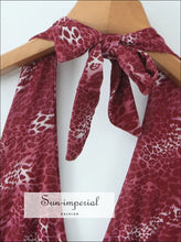 Leopard Mesh Halter Mini Dress with Tie Bow animal print dress, backless mini halter dress women, leopard mesh Sun-Imperial United States