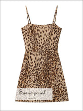 Leopard Print Chiffon Sling Mini Dress with Slash Necklin a line mini dress, backless boutique chiffon leopard print dress Sun-Imperial